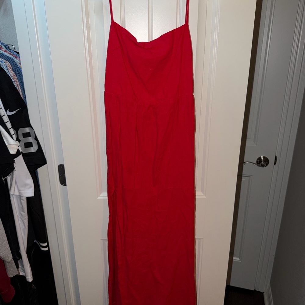 Show Me Your MuMu Linen Red Maxi Dress with Slit